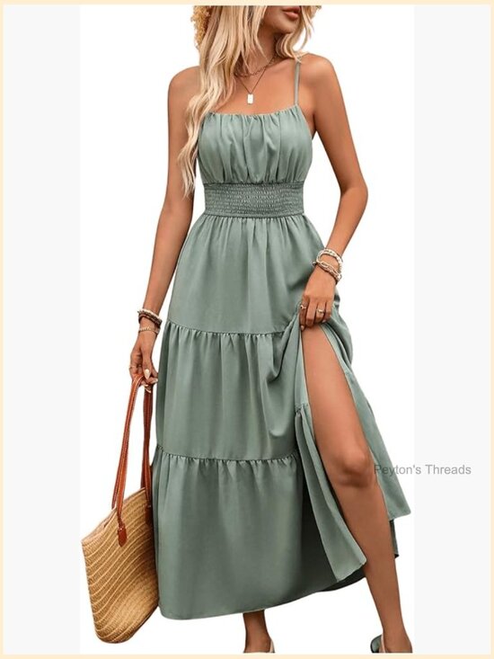 Dresses & Skirts - Sleeveless Layered Maxi Dress with Split Hem - Boho Summer Wedding Guest